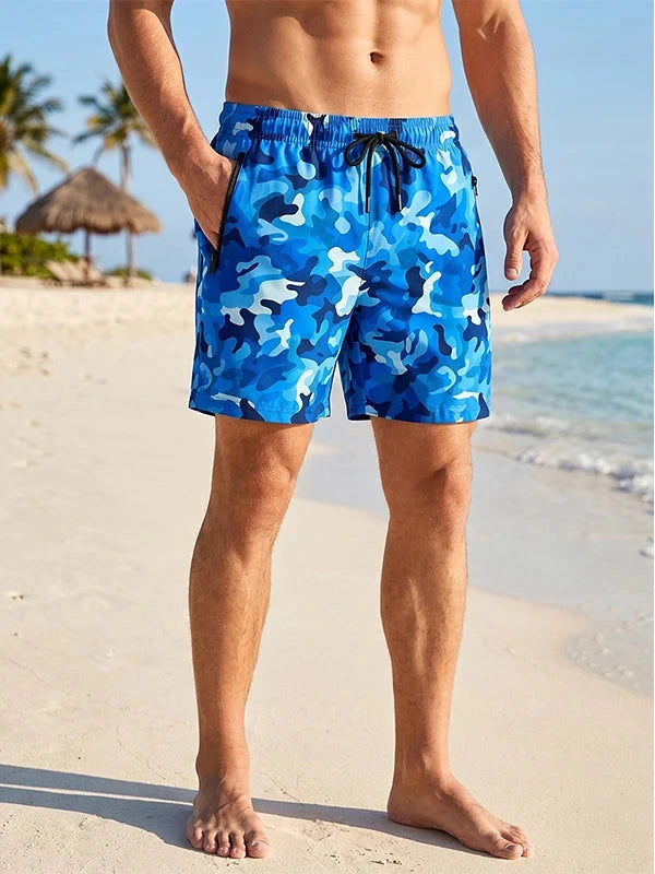 Short de bain camouflage bleu et vert