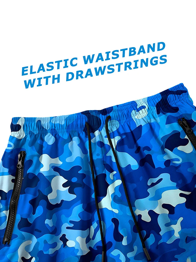 Short de bain camouflage bleu et vert