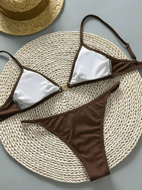 Bikini brun à perle