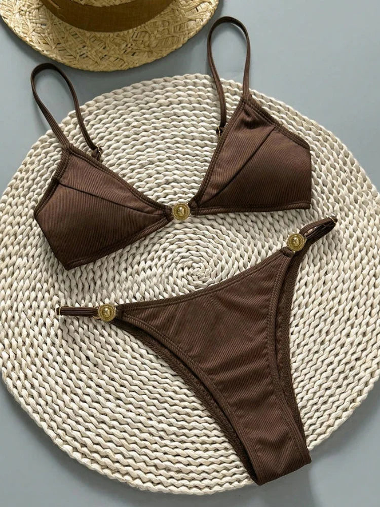 Bikini brun à perle