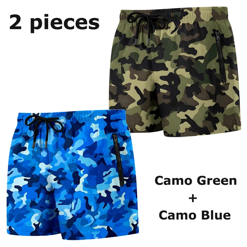 Short de bain camouflage bleu et vert