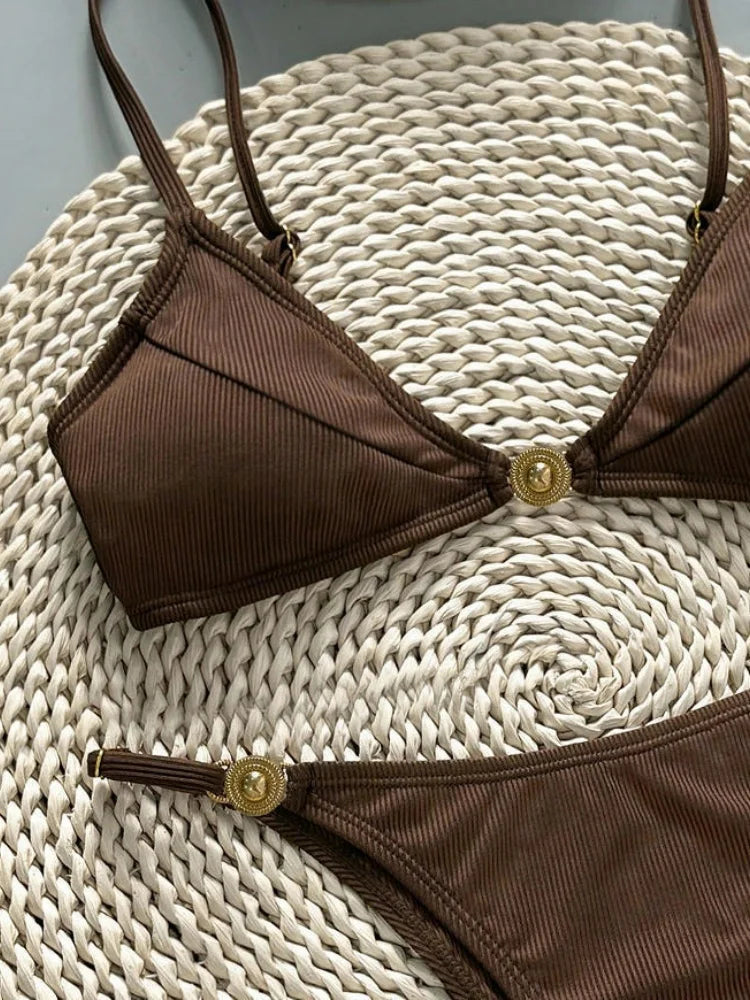 Bikini brun à perle
